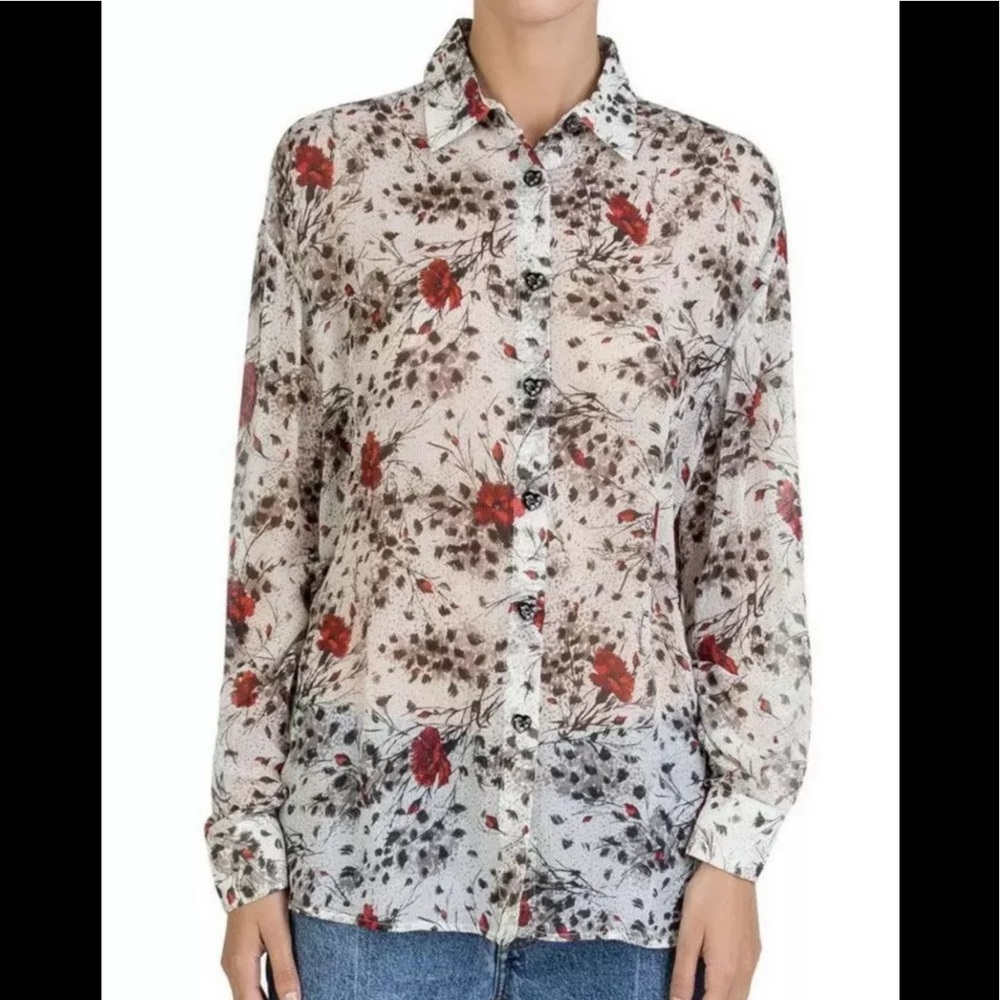 THE KOOPLES Silk Shirt Button Front Flying Flowers